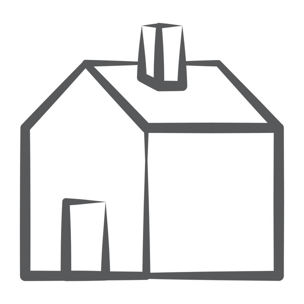 An exterior view of a country house with chimney on top, line icon - Vector, Image