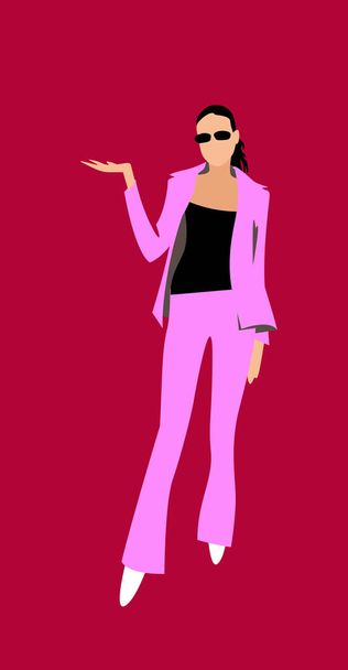 Силуэт элегантной девушки в розовом костюме. Векторное изображение для иллюстраций. - Вектор,изображение