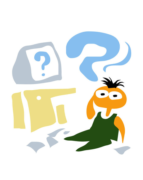 Serious questions. A perplexed boy facing an unsolvable problem. Vector image for illustrations. - Vector, Image