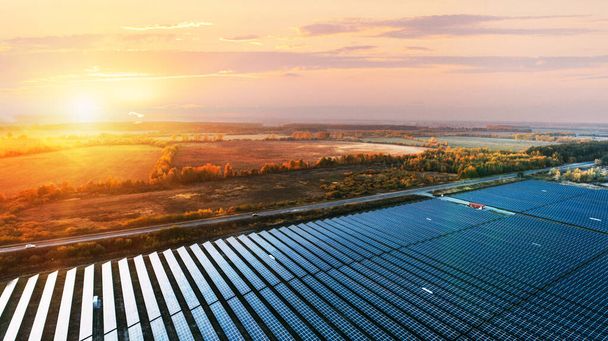 Solar panels in aerial view. Solar panels system power generators from sun - Foto, Bild