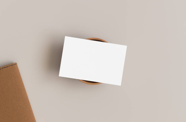 White business card mockup 85x55mm with. Workspace concept. - Photo, Image