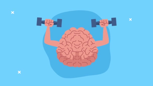 animación de salud mental con pesas de levantamiento de cerebro - Imágenes, Vídeo