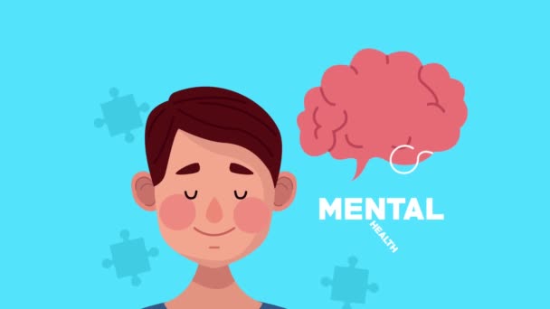 mentális egészség animáció fiatal férfi és szív az agyban - Felvétel, videó