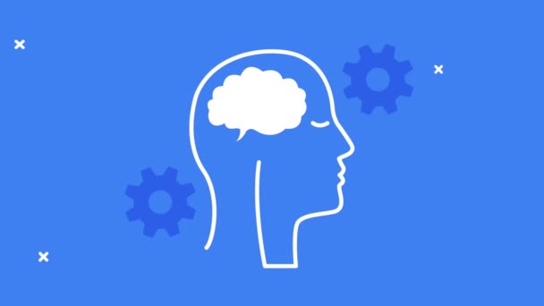 duševní zdraví animace s profilem silueta a mozek v modrém pozadí - Záběry, video