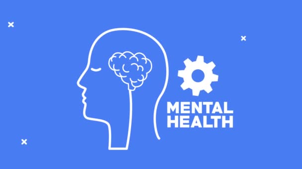 animacja zdrowia psychicznego z sylwetką profilu i mózgu - Materiał filmowy, wideo