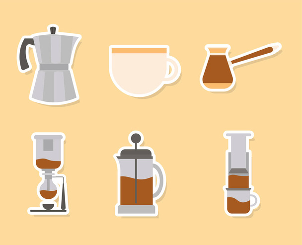 metodi di caffè impostati su sfondo giallo disegno vettoriale - Vettoriali, immagini