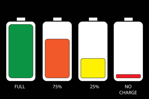 Telefon komórkowy bateria lub technologia urządzenia wektor ikona zestaw od pełnej do prawie pusty (kolor) - Wektor, obraz