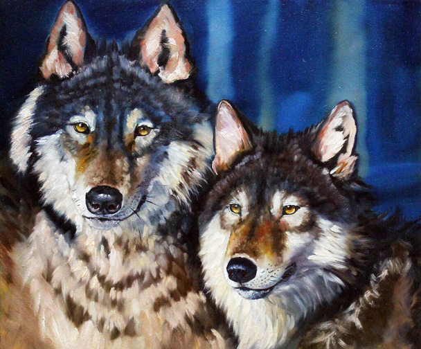A pair of wolves oil painting - Photo, Image