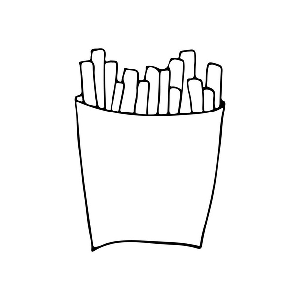 Doodle papas fritas ilustración en vector. ilustración de papas fritas dibujadas a mano en vector. Doodle icono de papas fritas - Vector, Imagen