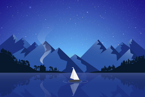 Mountain Lake Reflect Landscape Illustration Vector - Vector, Image