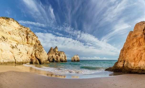 Landscape with Praia dos Tres Irmaos, famous beach in Algarve, Portugal - Photo, Image