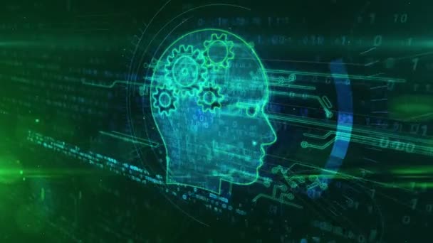 Intelligence artificielle, cerveau cybernétique, tête de cyborg et concept de boucle d'apprentissage automatique. Animation futuriste abstraite de rendu 3D. - Séquence, vidéo