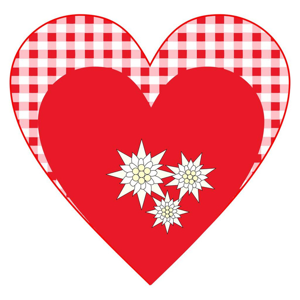 Símbolo del corazón estilo bávaro con patrón alpino y edelweiss - Vector, imagen
