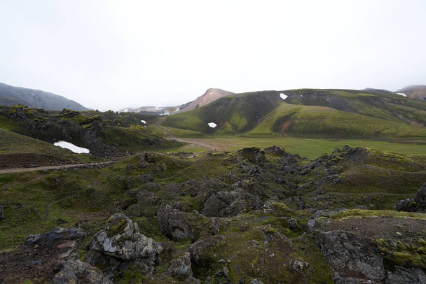 Beautiful Landmanalaugar gravel dust road way on highland of Iceland, Europe. - 写真・画像