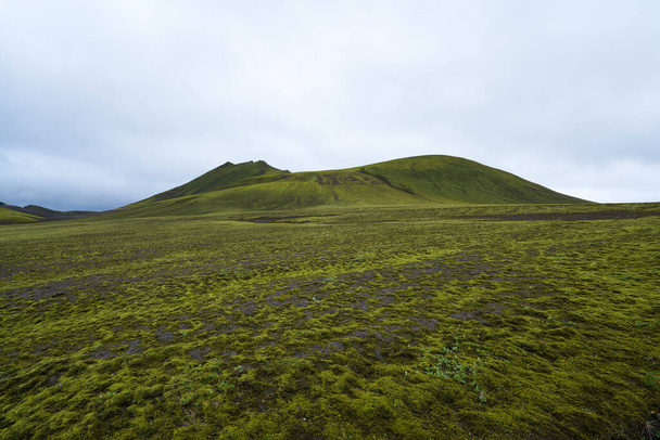 Paisagem vulcânica nas terras altas da Islândia, desertos de cinzas negras com musgo verde 2020 - Foto, Imagem