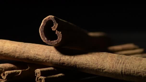 Sticks of cinammon rotating in black bakground - Footage, Video