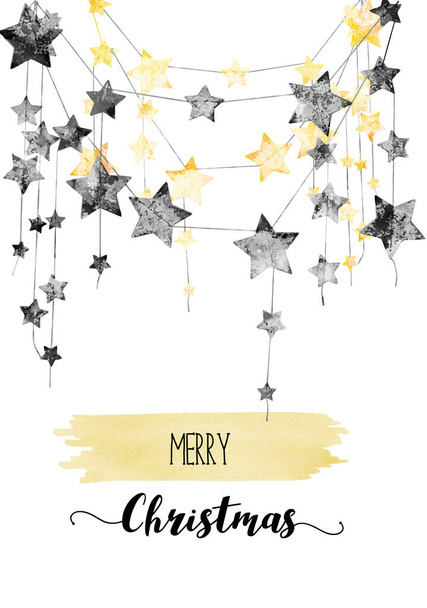 Весела різдвяна та щаслива новорічна листівка з жовтими та антрацитовими зірками
 - Фото, зображення