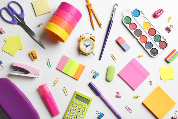 School stationery on white background, flat lay. Back to school - Foto, immagini