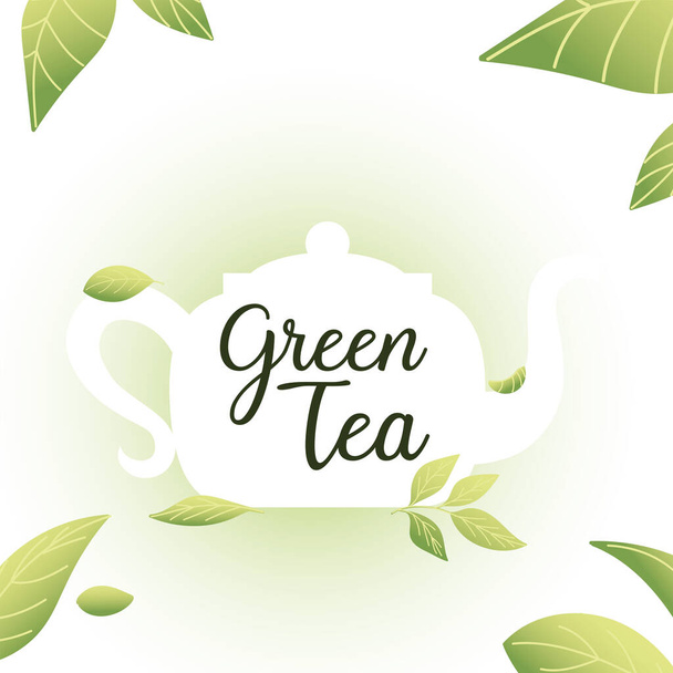 green tea with pot and leaves vector design - Vettoriali, immagini