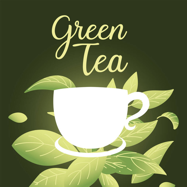green tea with cup and leaves vector design - Vecteur, image