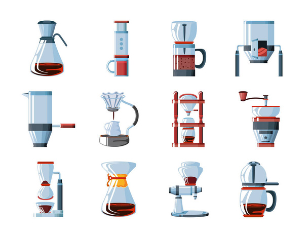 set of icons coffee tools and utensils - Vector, Image