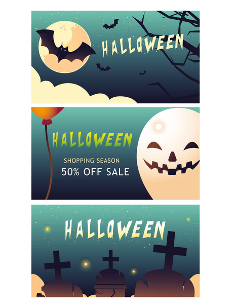happy halloween shopping season banners set vector design - Vector, Image