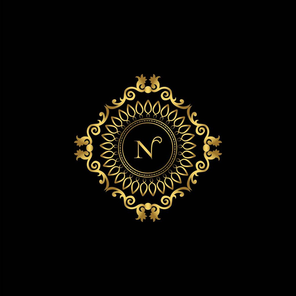 Letter N Luxury Ornament Logo Badge. Monogram Crest Initial Letter Vector Design. - Vector, Image