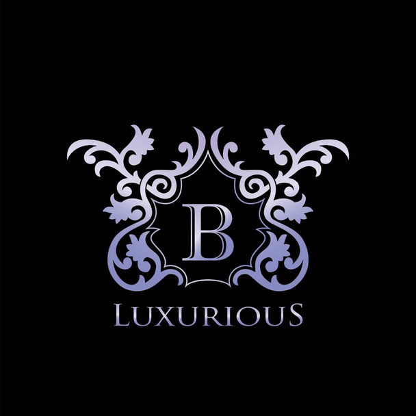 Metal Luxury Letter B Elegant Logo Badge. Luxurious Letter Initial Crest Monogram Vector Design. - Vector, Image