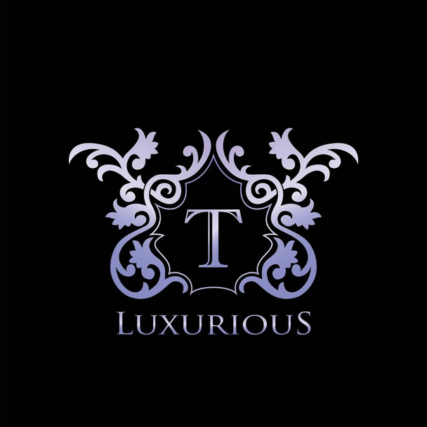 Metal Luxury Letter T Elegant Logo Badge. Luxurious Letter Initial Crest Monogram Vector Design. - Vector, Image