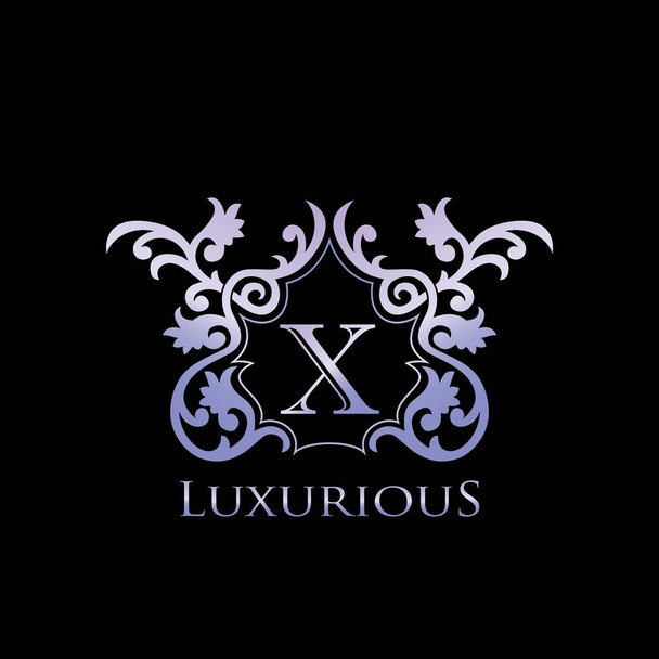 Metal Luxury Letter X Elegant Logo Badge. Luxurious Letter Initial Crest Monogram Vector Design. - Vector, Image