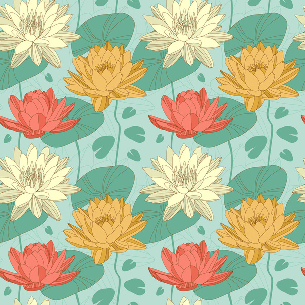 Lotus flowers in seamless pattern - Vector, imagen