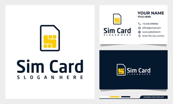 Піктограма лінії SIM-карти, векторний знак контуру логотипу з шаблоном візитки
 - Вектор, зображення