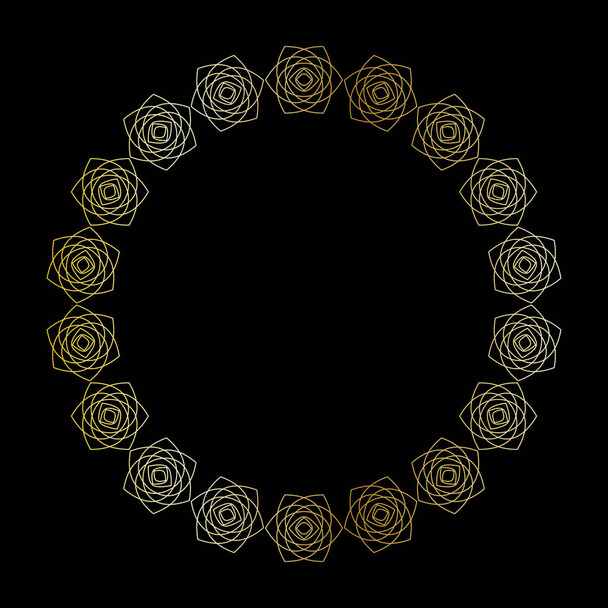 Floral round gold frame with roses. Festive banner. Vector illustration. - Вектор,изображение