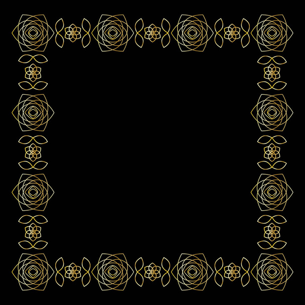 Floral square gold frame with roses. Festive banner. Vector illustration. - Vektor, obrázek