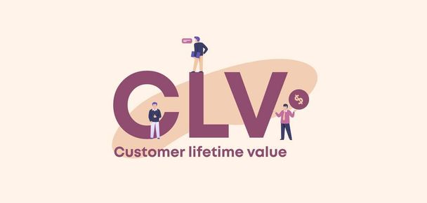 Wartość dla klienta CLV przez całe życie. Technologia handlu elektronicznego i udana dystrybucja dochodów finansowych. - Wektor, obraz