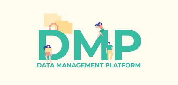 Plataforma de gerenciamento de dados DMP. Comércio rentável e distribuição bem sucedida média dos rendimentos financeiros. - Vetor, Imagem
