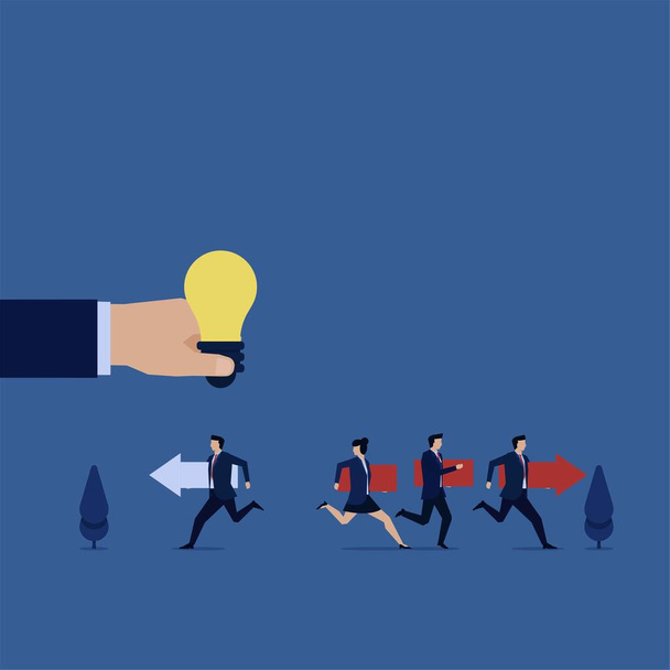 Business flat vector concept team run follow the leader and businessman run bring his path metaphor of think different. - Vector, Image