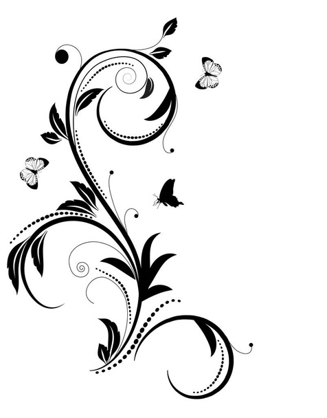 Black decoration with butterfly on white background. - Фото, зображення