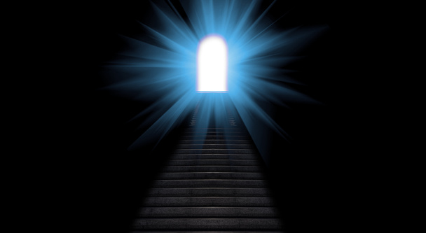 Luz no Fim do Túnel, conceito de Esperança e Existir maneira. Escada escura mostrar maneiras de Existir fonte de luz solar, futuro brilhante está esperando por você, espaço de cópia - Foto, Imagem