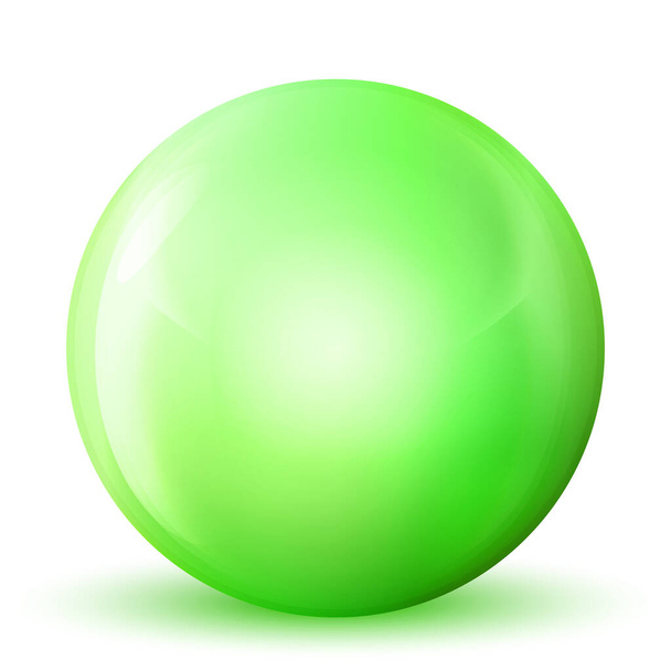Glass neon green ball or precious pearl. Glossy realistic ball, 3D abstract vector illustration highlighted on a white background. Big metal bubble with shadow. - Vector, imagen