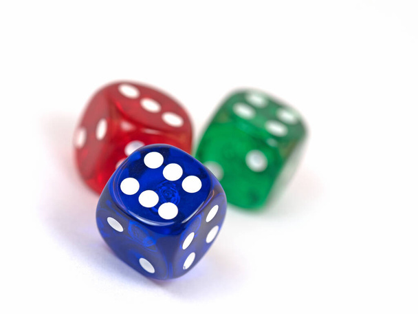 Colorful game dice against white background - Photo, Image