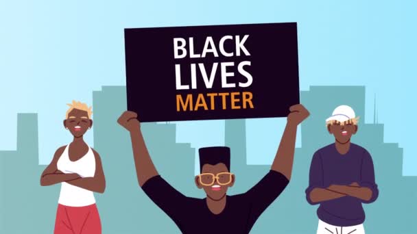 Afro ihmiset ryhmä musta elämä väliä kirjaimet kaupungin - Materiaali, video