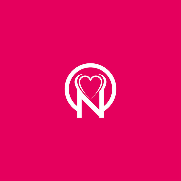 N harfi kalp logo simgesi tasarım vektör şablon elementleri - Vektör, Görsel
