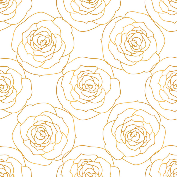 A seamless pattern wit rose flowers. A hand-drawn drawing. Golden contour. - Foto, Bild
