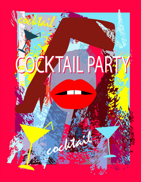 Cocktailparty mit sexy Beinen und Lippen und Martini-Brille Vektor Hintergrund - Vektor, Bild
