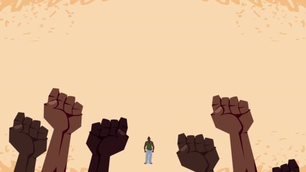 afro people with black lives matter Schriftzug in Banner mit protestierenden Händen - Filmmaterial, Video