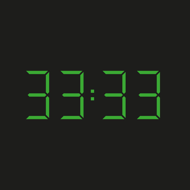 black background of electronic clock with four green numbers and time 22:22  repeating twenty two - Vector, Image