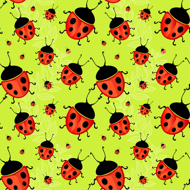 Elegant seamless pattern with lucky ladybug symbols, design elements. Lucky pattern for invitations, cards, print, gift wrap, manufacturing, textile, fabric, wallpapers - Vektör, Görsel