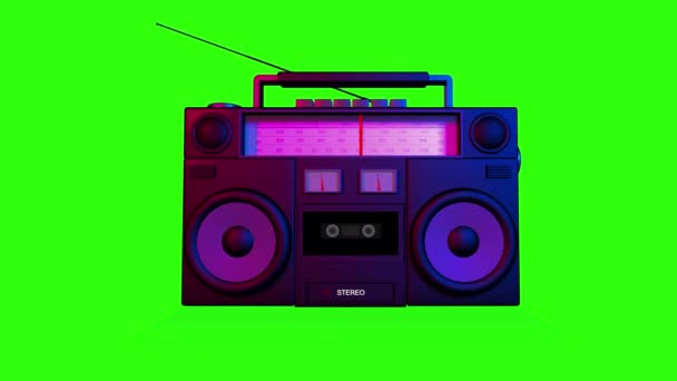 Radyo titreşimli hoparlörlerin ve yeşil ekran arka planında izole edilmiş kaset animasyonunun gerçekçi bir taklidi.. - Video, Çekim