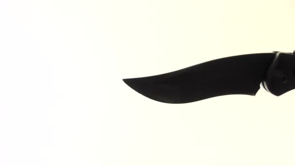 Ένα κοφτερό ατσάλινο μαχαίρι πετάει μπροστά από τη βιντεοκάμερα - Πλάνα, βίντεο
